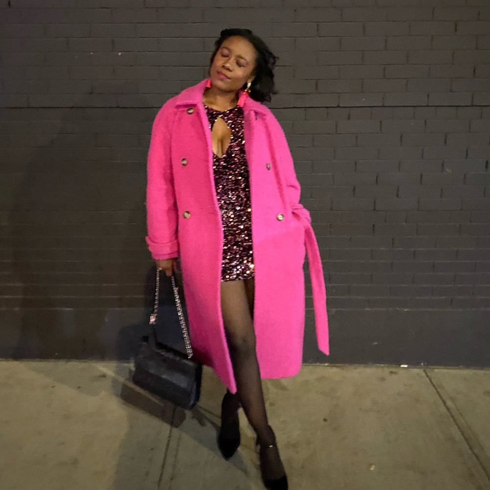 Pink and Black Sequin Mini Dress